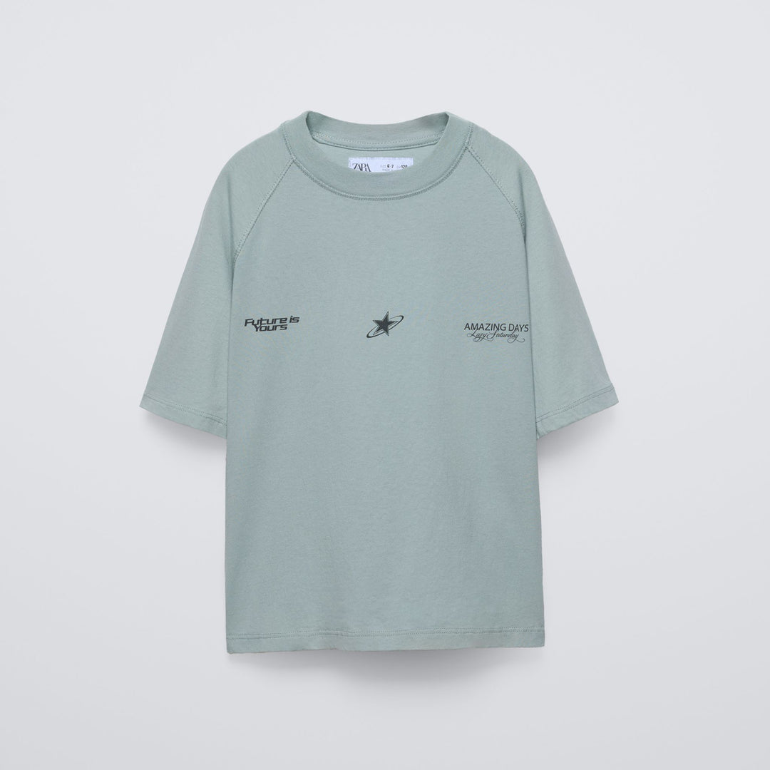 Moudda ZARA - T-shirt manches courtes dégradé motif + imprimé devant - Tunisie 2