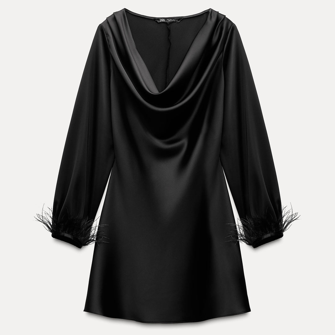 Moudda ZARA - Robe courte satinée dos nu détail plumes - Tunisie 1