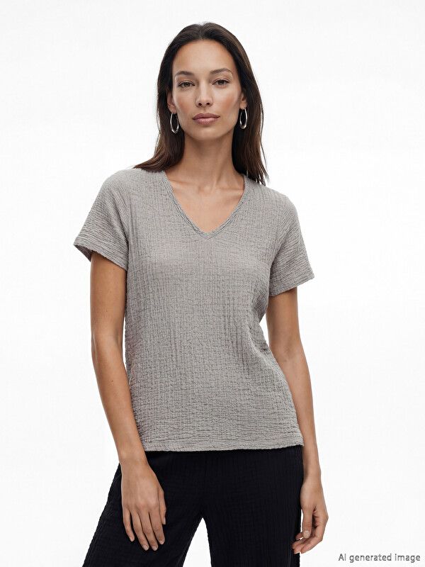 Moudda LC Waikiki - Pack jersey à maches courtes pour Femme couleur Gris clair - Tunisie 1