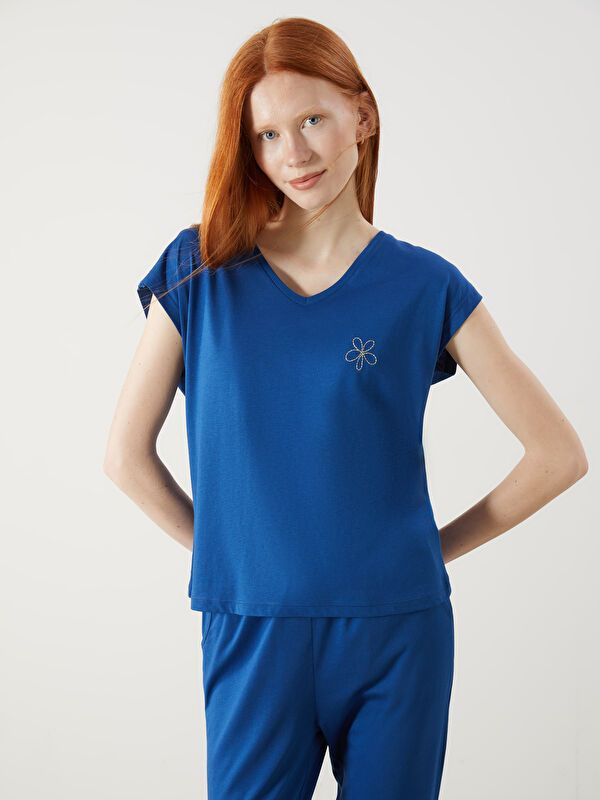 Moudda LC Waikiki - Pyjama jersey manches courtes Femme Bleu foncé - Tunisie 2