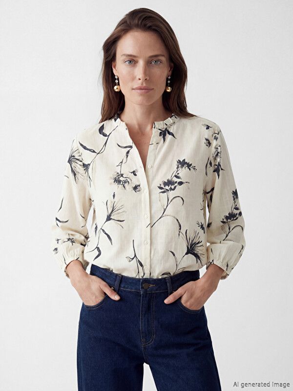 Moudda LC Waikiki - Chemise imprimée manches longues en tissu pour Femme couleur Beige imprimé - Tunisie 1