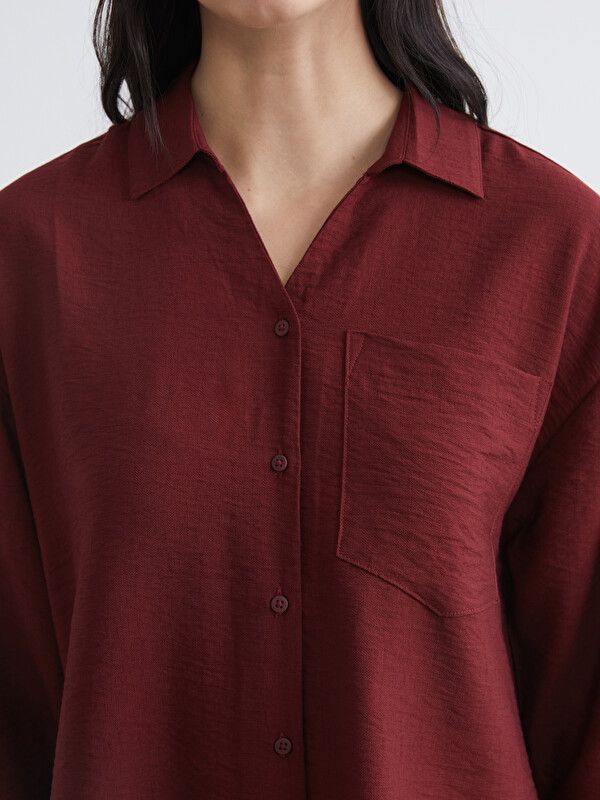 Moudda LC Waikiki - Chemise manches longues en tissu maternité pour Femme couleur Bordeaux - Tunisie 3