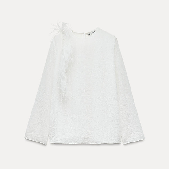 Moudda ZARA - Top manches longues tissu froissé fantaisie plumes - Tunisie 2