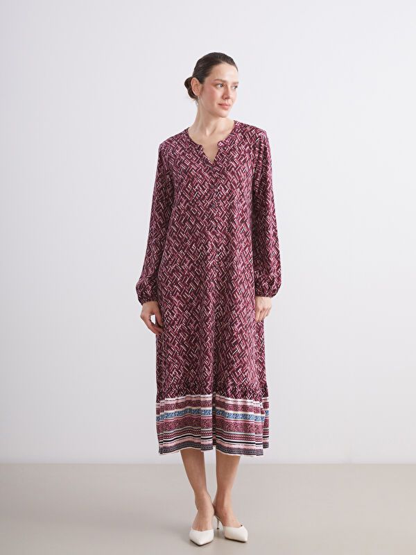 Moudda LC Waikiki - Robe jersey manches longues Femme Imprimés bordeaux - Tunisie 1