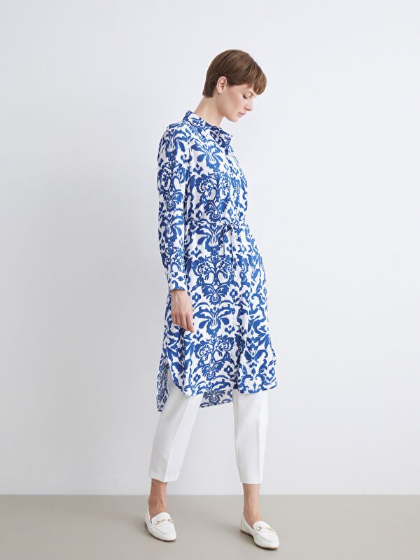 Moudda LC Waikiki - Tunique tissée imprimée manches longues Femme Imprimé marine - Tunisie 1