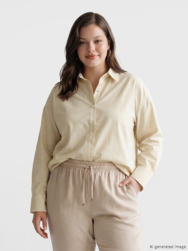 Moudda LC Waikiki - Chemise manches longues en tissu pour Femme couleur Beige - Tunisie 1