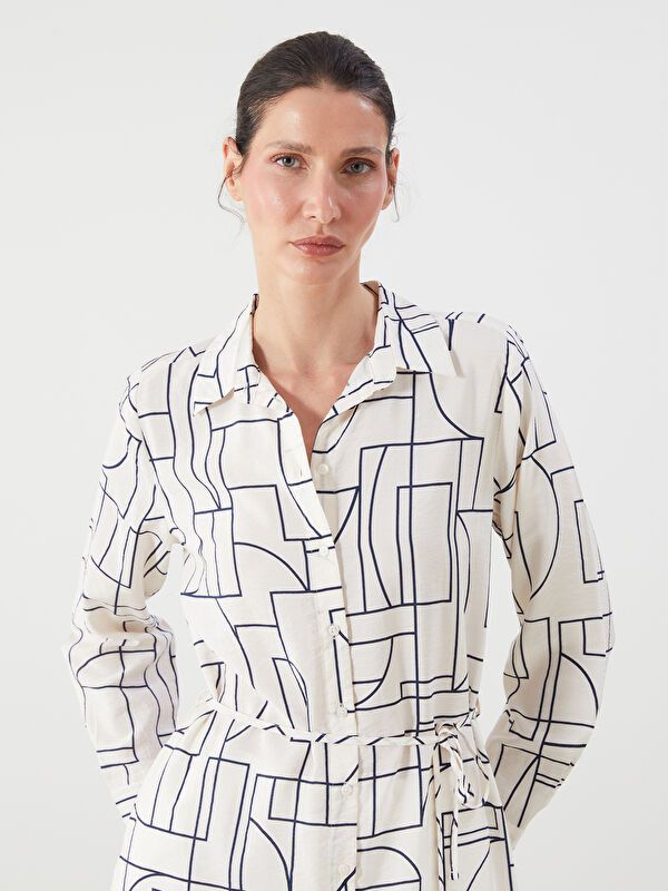 Moudda LC Waikiki - Tunique tissée imprimée manches longues Femme Rayures bleues - Tunisie 2