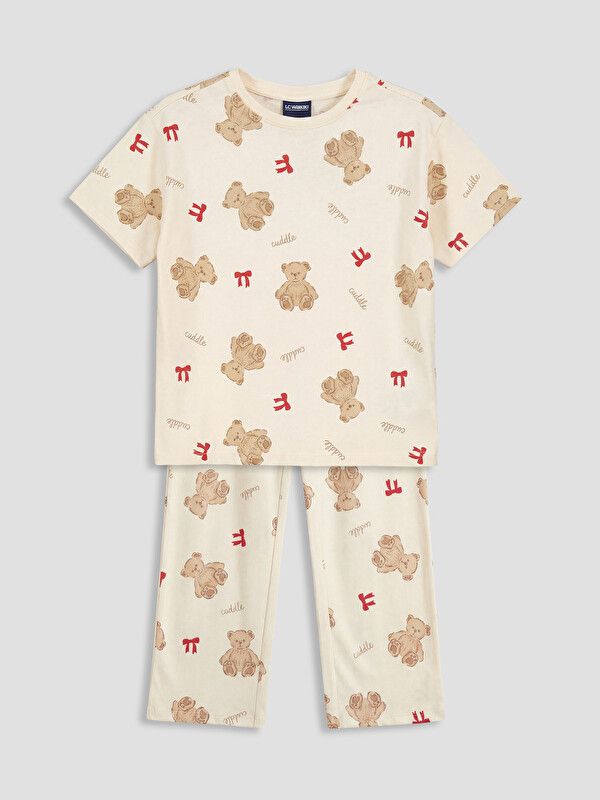 Moudda LC Waikiki - Pyjama manches courtes en jersey pour Fille couleur Rose pâle imprimé - Tunisie 1