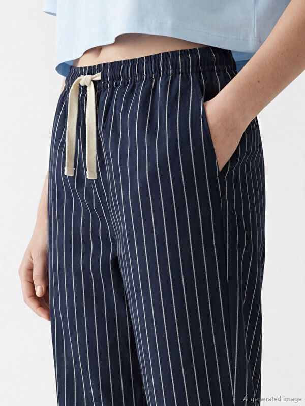 Moudda LC Waikiki - Pantalon fin en tissu pour Femme couleur Bleu marine rayé - Tunisie 3