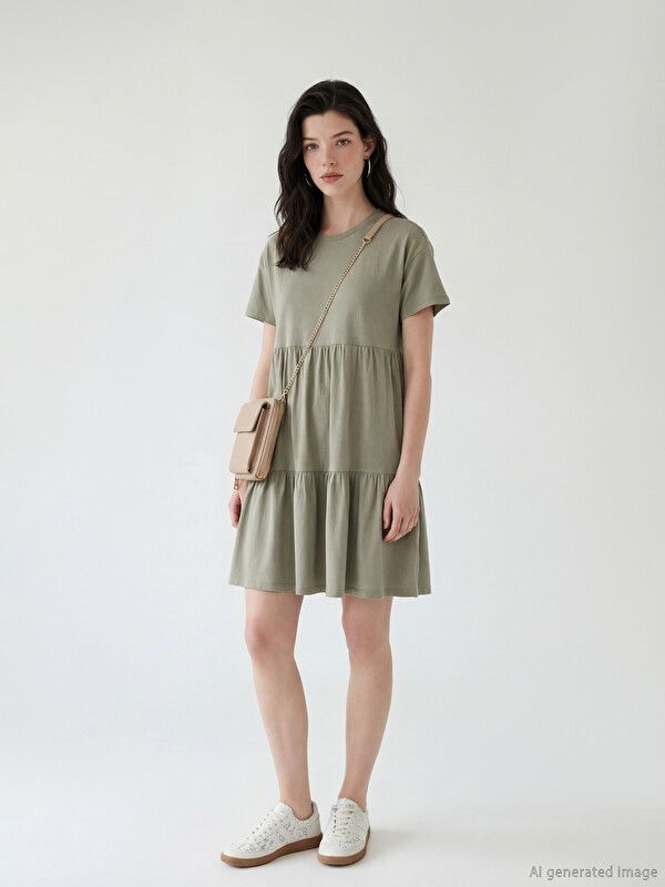 Moudda LC Waikiki - Robe maternité en jersey manches courtes pour Femme couleur Vert kaki - Tunisie 1