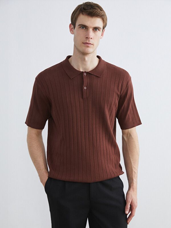 Moudda LC Waikiki - Pull manches courtes en tricot pour Homme couleur Marron - Tunisie 1