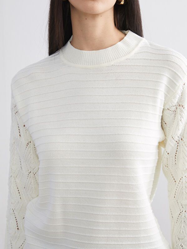 Moudda LC Waikiki - Pull mi-saison en tricot couleur Écru pour femmes - Tunisie 3