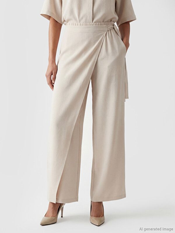 Moudda LC Waikiki - Pantalon fin en tissu pour Femme couleur  Beige crème - Tunisie 2