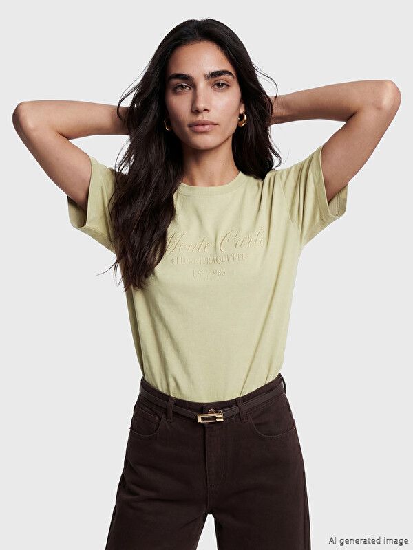 Moudda LC Waikiki - Body imprimé manches courtes en jersey pour Femme couleur Vert kaki clair - Tunisie 1