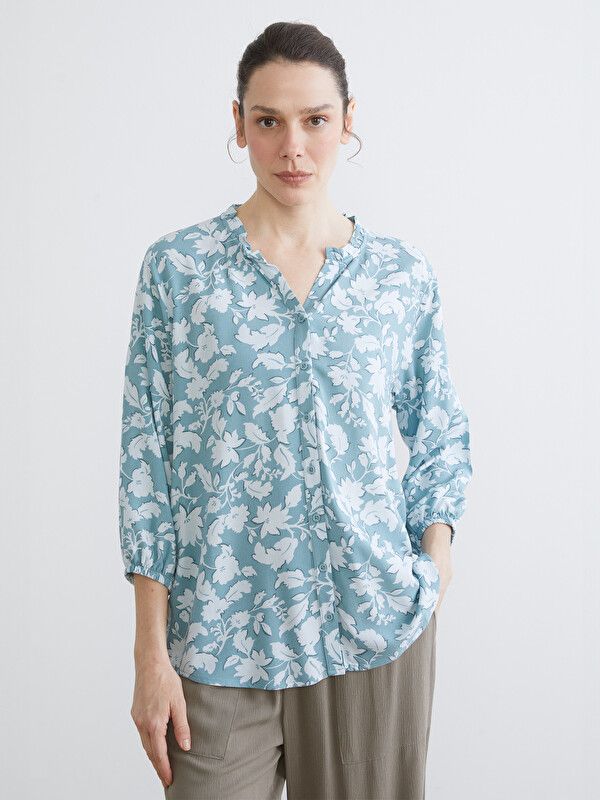 Moudda LC Waikiki - Chemise imprimée manches longues en tissu pour Femme couleur Bleu terne imprimé - Tunisie 1