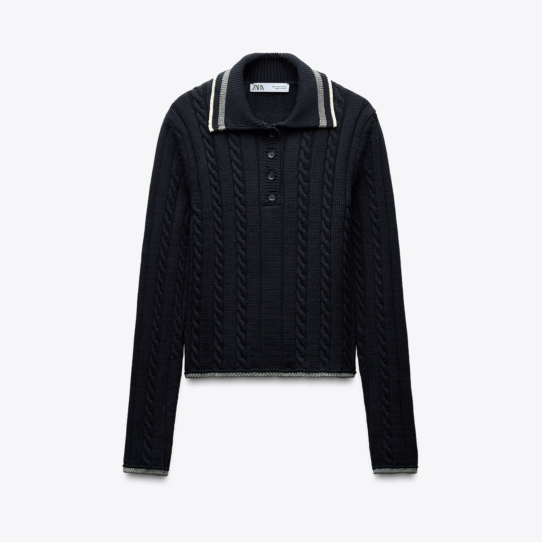 Moudda ZARA - Pull Ajusté - Col Polo & Boutons Varsity Coquette - Tunisie 1