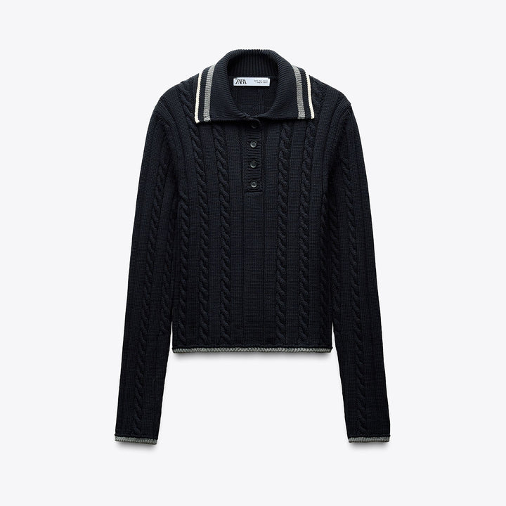 Moudda ZARA - Pull Ajusté - Col Polo & Boutons Varsity Coquette - Tunisie 1