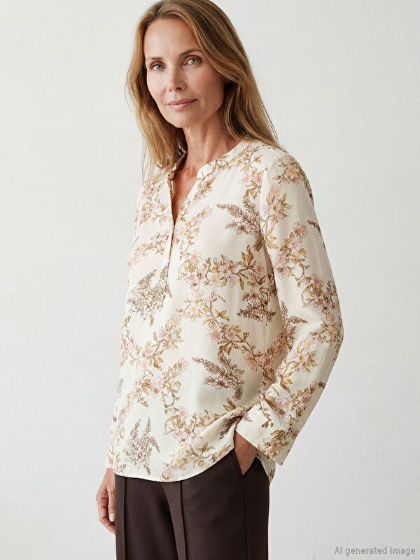 Moudda LC Waikiki - Chemisier (blouse) imprimé manches longues en tissu pour Femme couleur Écru imprimé 1 - Tunisie 1