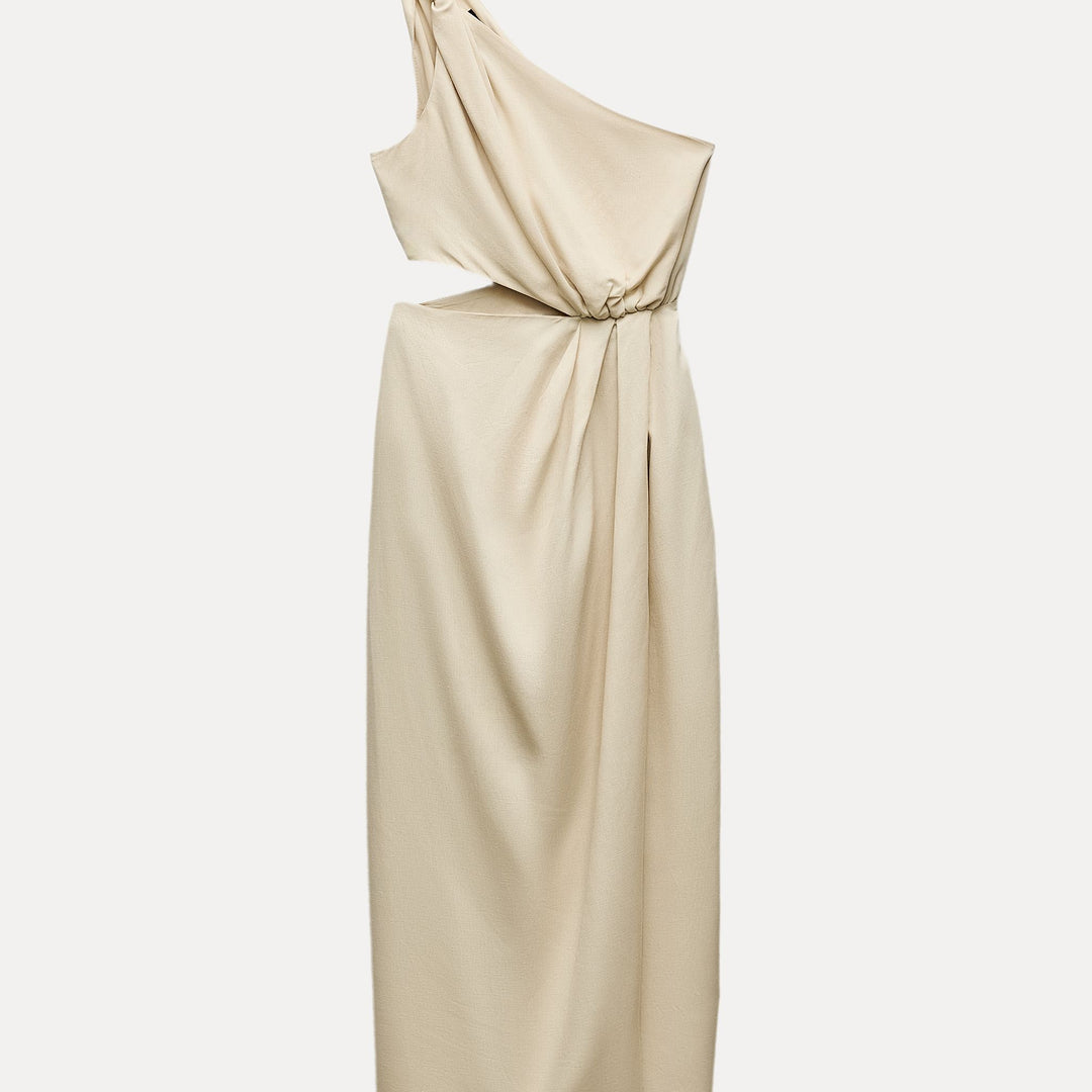 Moudda ZARA - Robe mi-longue lin/viscose asymétrique pièce dorée - Tunisie 2