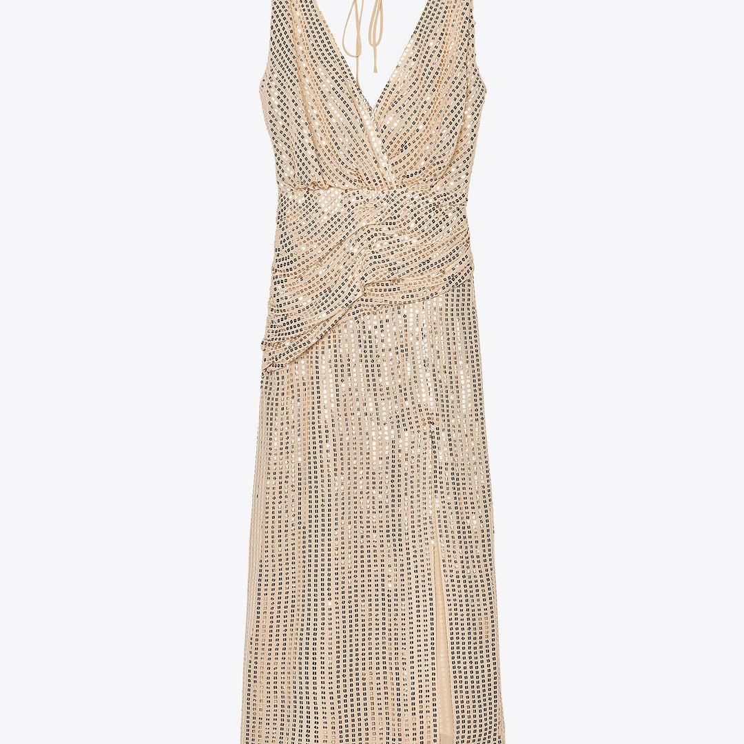 Moudda ZARA - Robe Midi Lingerie - Col Piqué, Paillettes & Asymétrique - Tunisie 1