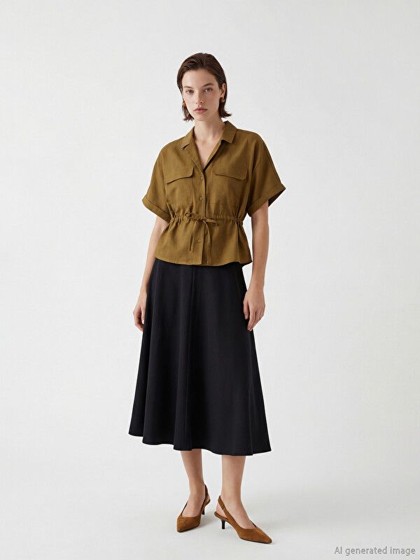 Moudda LC Waikiki - Chemise manches courtes en tissu pour Femme couleur Vert olive - Tunisie 2