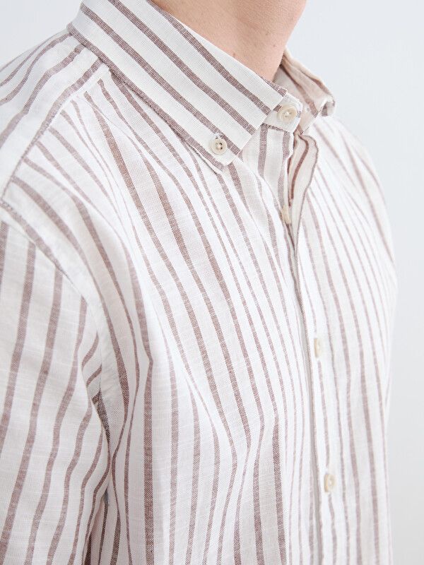 Moudda LC Waikiki - Chemise manches courtes en tissu pour Homme couleur Marron rayé - Tunisie 3