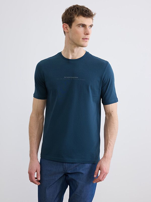 Moudda LC Waikiki - T-shirt imprimé manches courtes en jersey pour Homme couleur Bleu pétrol - Tunisie 1
