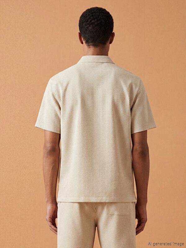 Moudda LC Waikiki - T-shirt en jersey à manches courtes pour Homme couleur Beige rayé - Tunisie 4
