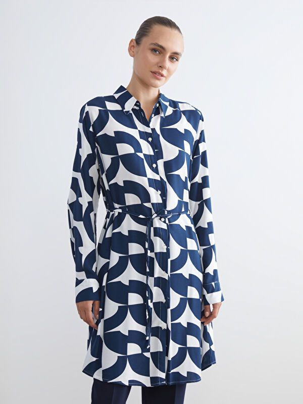 Moudda LC Waikiki - Tunique tissée imprimée manches longues Femme Imprimé marine - Tunisie 1
