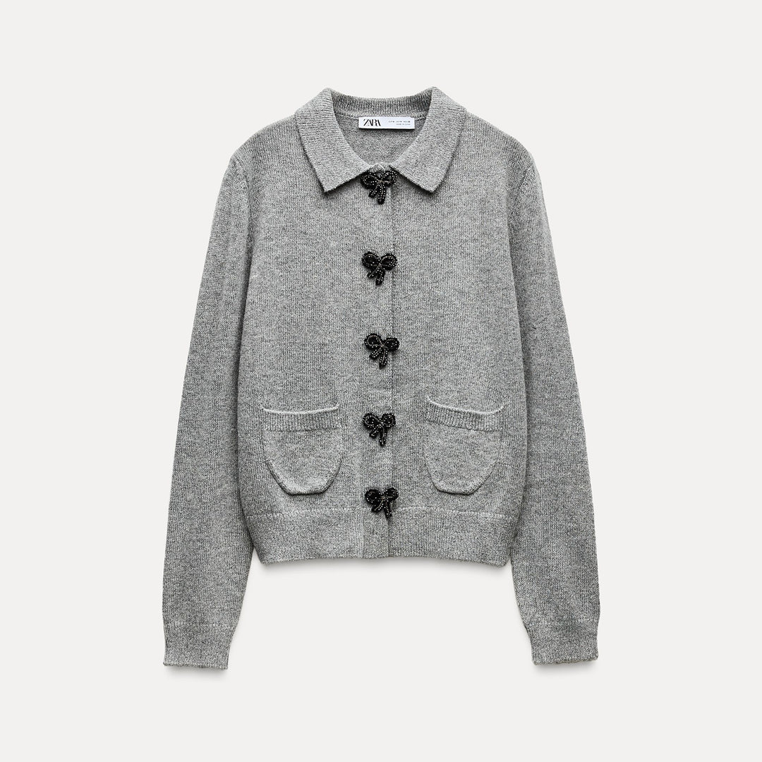 Moudda ZARA - Veste en maille, manches longues, col polo, laçage - Tunisie 1
