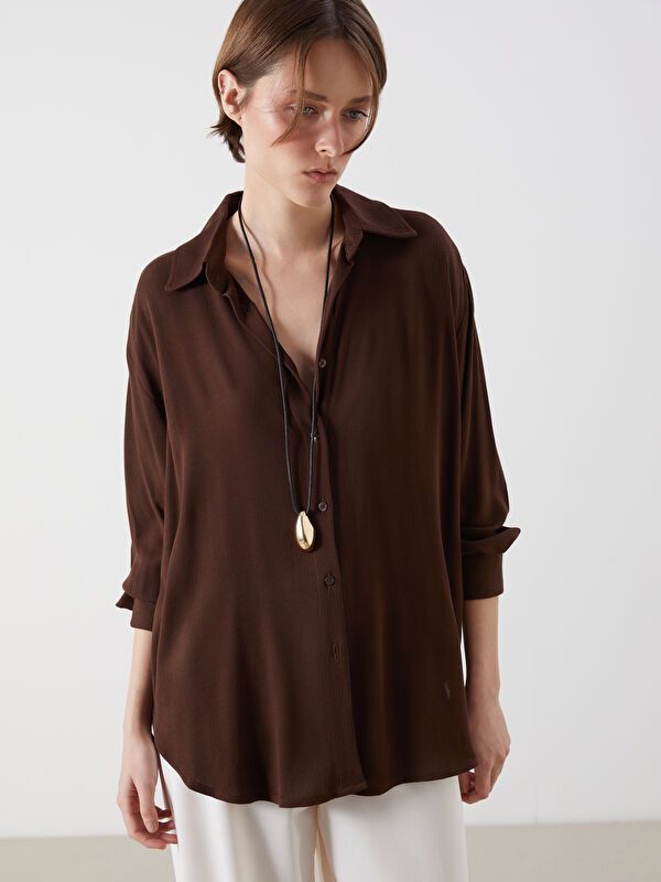 Moudda LC Waikiki - Chemise tissée manches longues Femme Brun chocolat - Tunisie 1