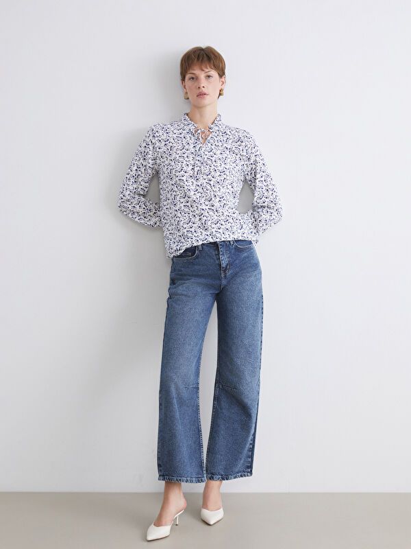 Moudda LC Waikiki - Blouse tissée imprimée manches longues Femme Imprimé blanc - Tunisie 2