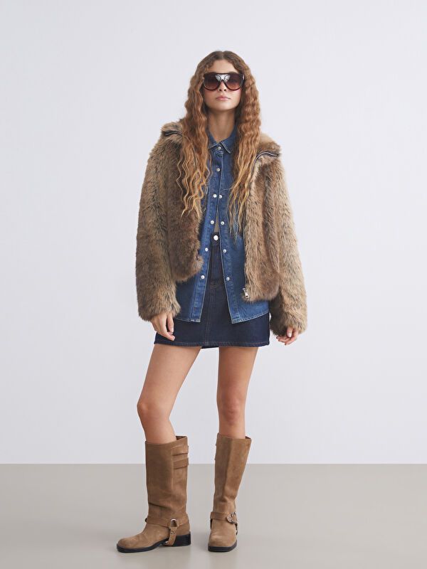 Moudda LC Waikiki - Manteau en fausse fourrure couleur Camel pour femmes - Tunisie 2