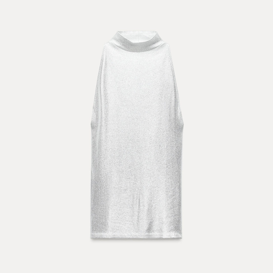 Moudda ZARA - T-shirt col licou effet métallisé côtelé - Tunisie 1