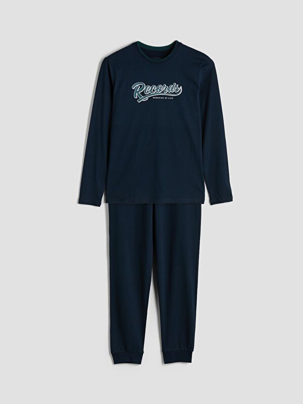 Moudda LC Waikiki - Ensemble pyjama jersey manches longues-pantalon couleur Bleu marine pour hommes - Tunisie 1