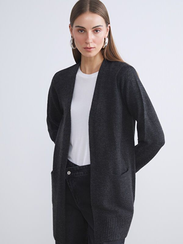 Moudda LC Waikiki - Cardigan tricot épais Femme Mélange anthracite - Tunisie 1