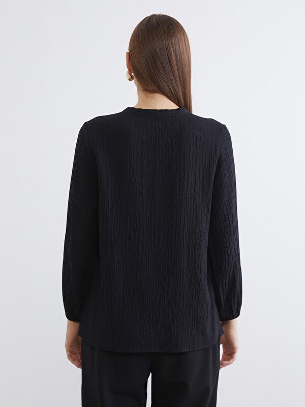 Moudda LC Waikiki - Chemisier (blouse) manches longues en tissu pour Femme couleur Noir - Tunisie 4
