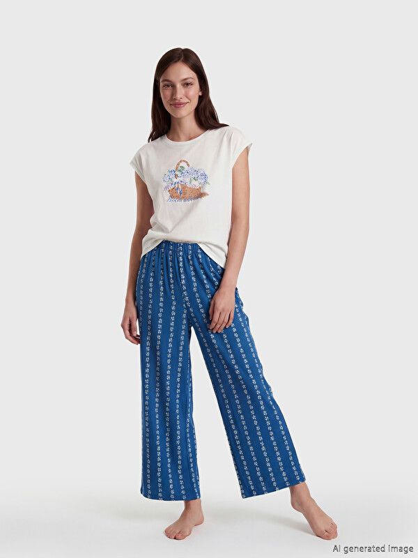Moudda LC Waikiki - Ensemble capri en jersey pour Femme couleur Bleu marine imprimé - Tunisie 1