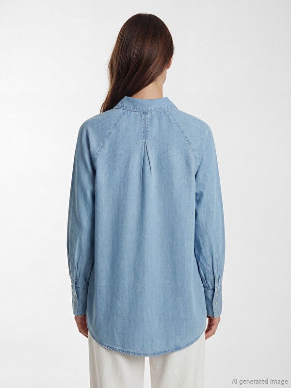 Moudda LC Waikiki - Tunique manches longues en jean pour Femme couleur Bleu indigo clair rodé - Tunisie 4