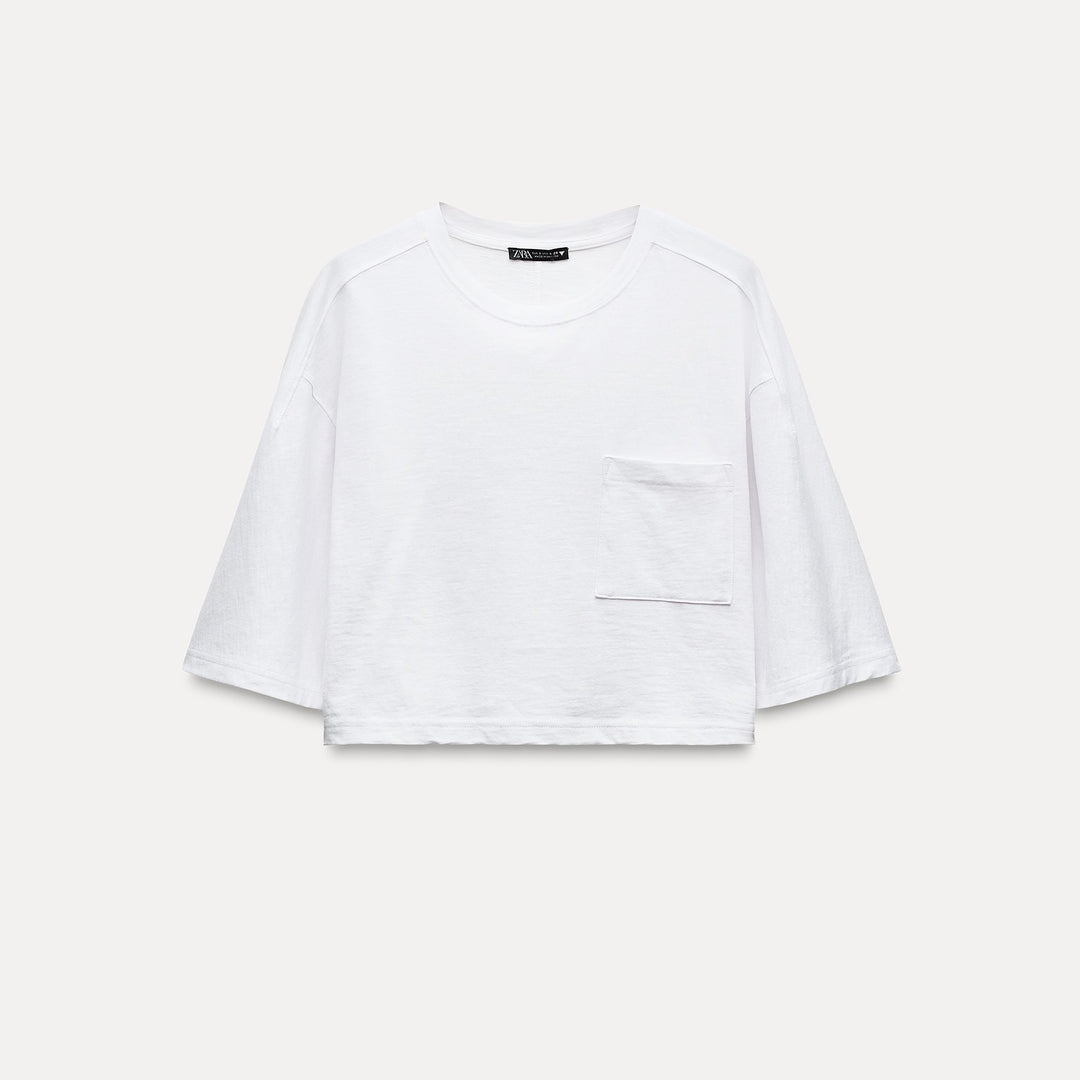 Moudda ZARA - T-shirt boxy en flammé, poche - Tunisie 1