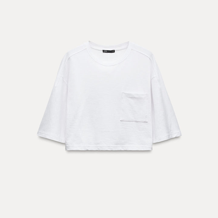 Moudda ZARA - T-shirt boxy en flammé, poche - Tunisie 1