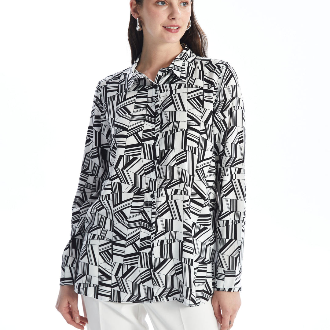 Moudda LC Waikiki - Chemise tissée imprimée manches longues Femme Imprimé blanc - Tunisie 1