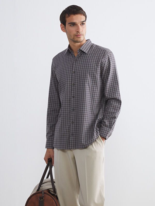 Moudda LC Waikiki - Chemise manches longues en tissu couleur Marron à carreaux pour hommes - Tunisie 1