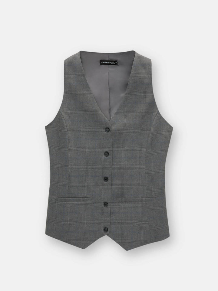 Moudda PULL & BEAR - Gilet - Dos Nageur, Col Piqué & Carreaux Gris - Tunisie 3