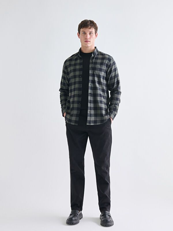 Moudda LC Waikiki - Chemise tissée à carreaux manches longues Homme Carreaux kaki - Tunisie 2