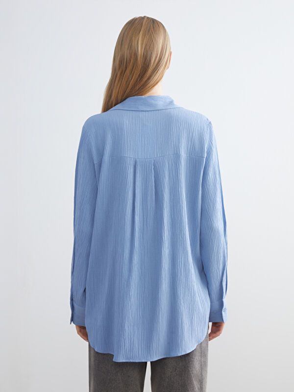 Moudda LC Waikiki - Chemise tissée manches longues Femme Bleu - Tunisie 4