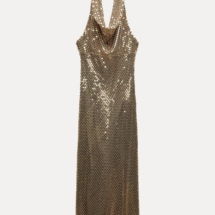 Moudda ZARA - Robe lingerie mi-longue, maille dorée - Tunisie 1