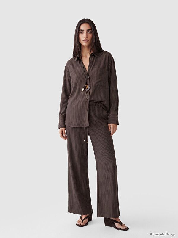 Moudda LC Waikiki - Chemise manches longues en tissu pour Femme couleur Marron rayé - Tunisie 2