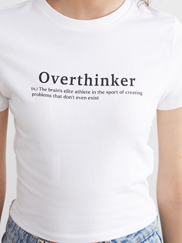 Moudda LC Waikiki - Body imprimé en jersey manches courtes Femme Buxe blanc - Tunisie 3