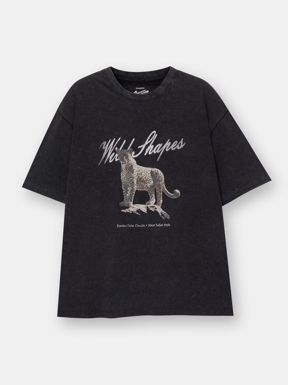 Moudda PULL & BEAR - T-Shirt Demi-Manches Col Léopard Noir Lavé - Tunisie 2